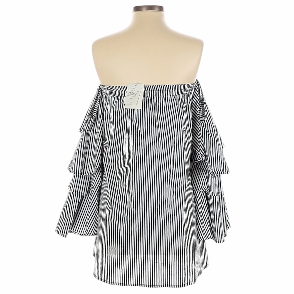 NWT! FAITHFULL THE BRAND Phi Phi Navy Soho Stripe Print Ruffle Mini Dress Size 2 - Picture 7 of 16
